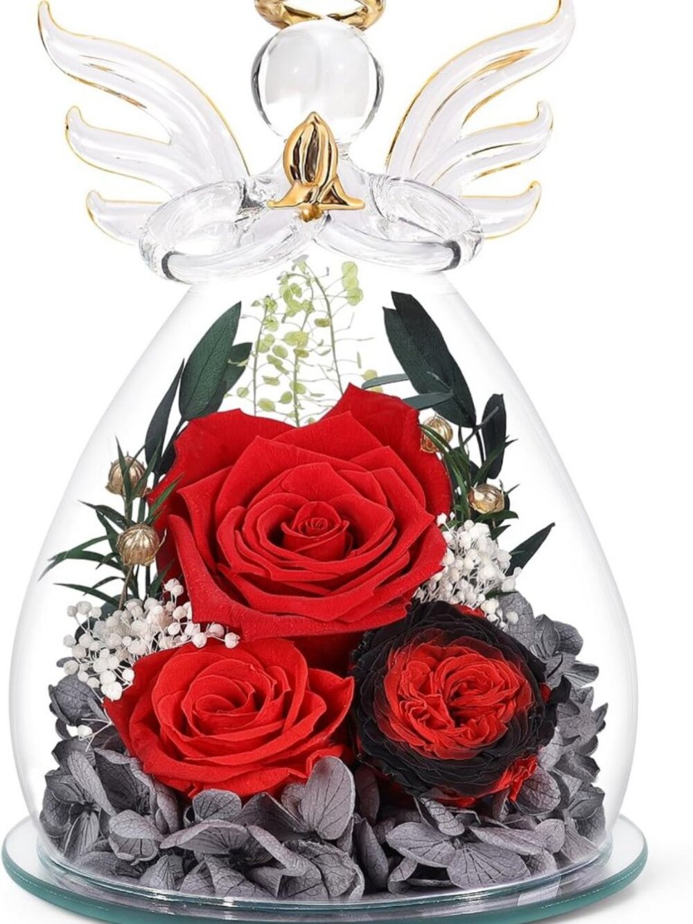 Forever Preserved Rose in Glass Angel Figurine - Unique Gifts for Women, Moms